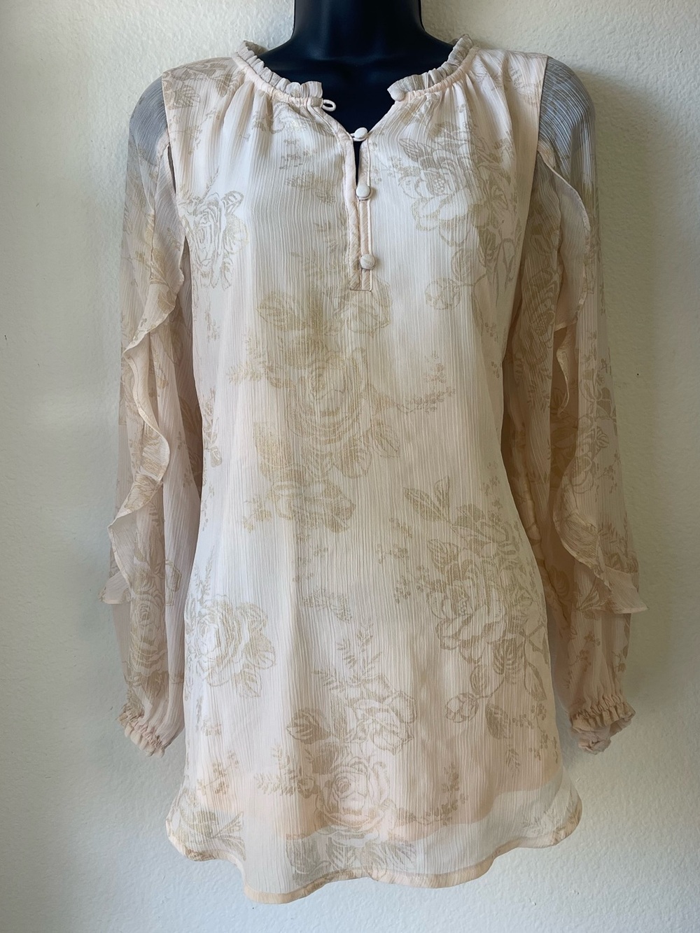 LC Lauren Conrad Cream Floral Sheer Tunic Blouse